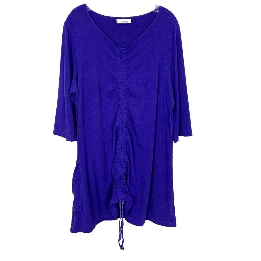 Bryn Walker Womens M Dress Tunic Purple Knit Lagenlook Minimalist Ruched‎ Bamboo